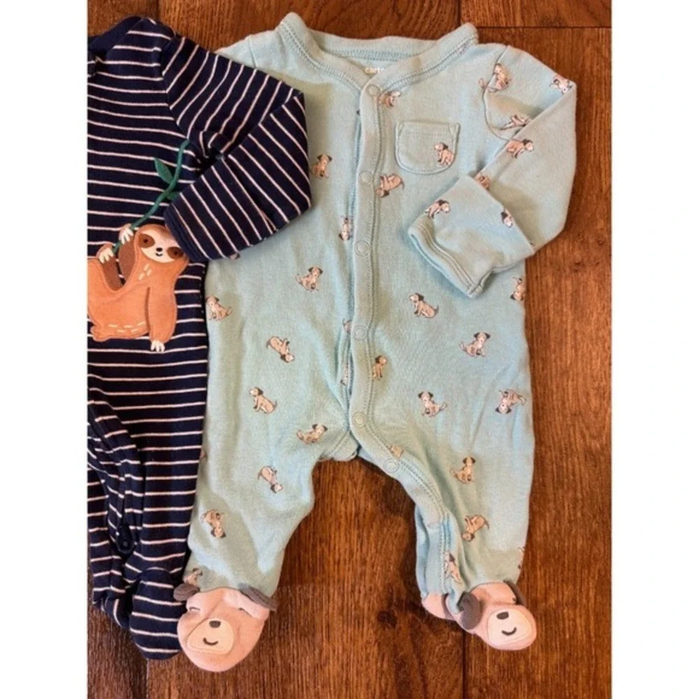 Carter's Baby Boy Sleepers‎ Newborn Clothes Footies Lot Bundle Sleep N Plays Dog